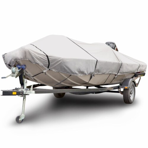Budge Sportsman 600 Denier Gray Low Profile Flat Front / Skiff / Deck Boat Cover Perspective: front