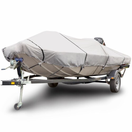 Budge Sportsman 600 Denier Gray Low Profile Flat Front / Skiff / Deck Boat Cover Perspective: front