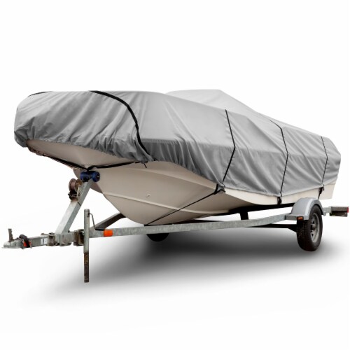 Budge Sportsman 600 Denier Gray Center Console V-Hull Boat Cover Perspective: front