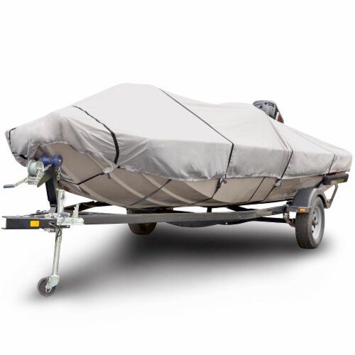 Budge Sportsman 600 Denier Center Console Flat Front / Skiff / Deck Boat Cover - Gray Perspective: front