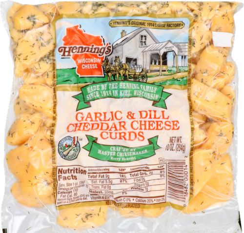 Henning's Garlic & Dill Cheddar Cheese Curds Perspective: front