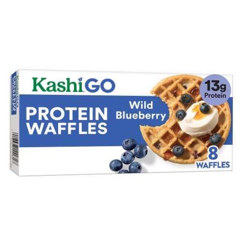 Kashi GO Frozen Protein Waffles Wild Blueberry Perspective: front
