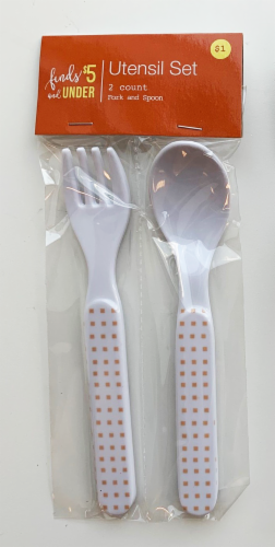 IG Design Fork and Spoon Melamine Utensil Set - Pink Dots Perspective: front