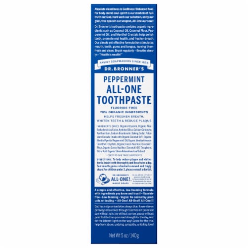 Dr. Bronner's Peppermint All-One Toothpaste Perspective: front