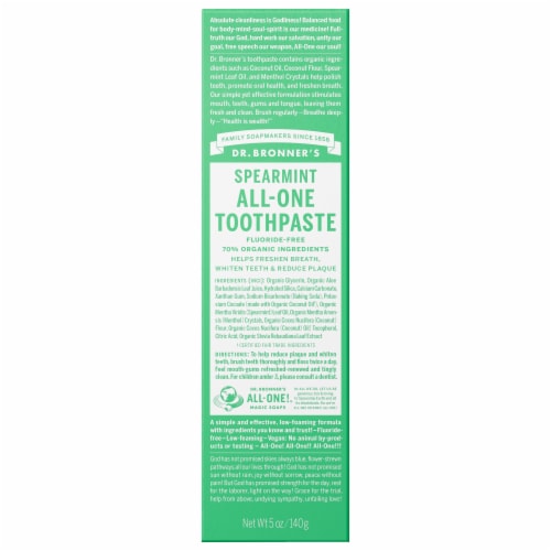 Dr. Bronner's Spearmint All-One Toothpaste Perspective: front
