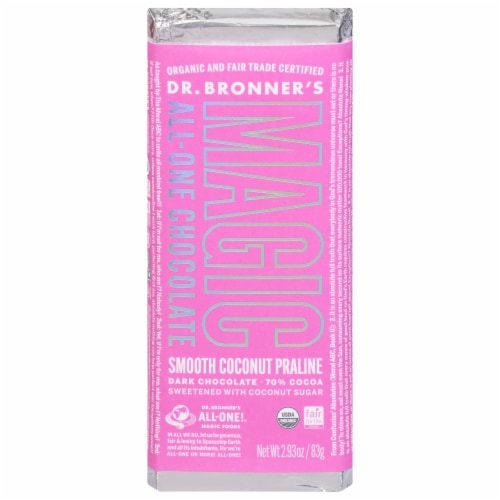 Dr. Bronner's Magic All-One Smooth Coconut Praline Chocolate Bar Perspective: front
