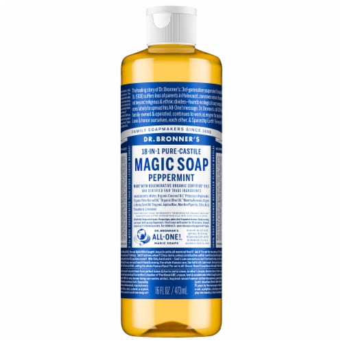 Dr. Bronner's 18-in-1 Hemp Peppermint Pure Castile Liquid Soap Perspective: front