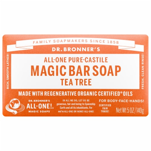 Dr. Bronner's All-One Hemp Tea Tree Pure-Castile Bar Soap Perspective: front
