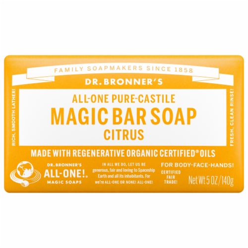 Dr. Bronner's All-One Hemp Citrus Pure-Castile Bar Soap Perspective: front