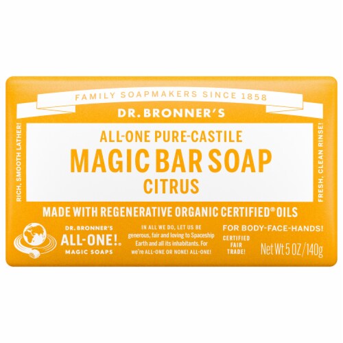 Dr. Bronner's All-One Hemp Citrus Pure-Castile Bar Soap Perspective: front