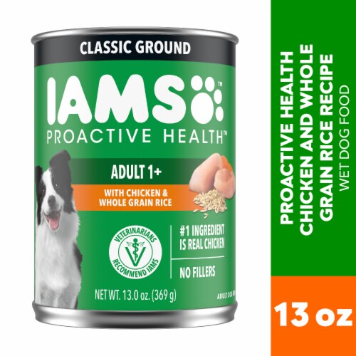 Iams Proactive Health Adult Canned Wet Dog Food Classic Ground with Chicken and Whole Grain Rice Perspective: front