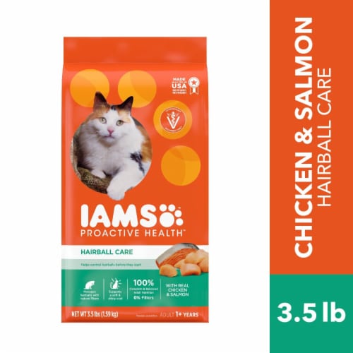 Iams Proactive Health Adult Dry Cat Food Hairball Care Chicken and Salmon Perspective: front