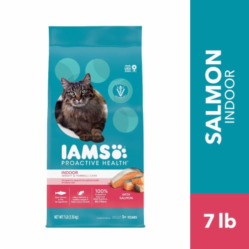 IAMS Proactive Health Weight & Hairball Care Indoor Salmon Adult Dry Cat Food Perspective: front