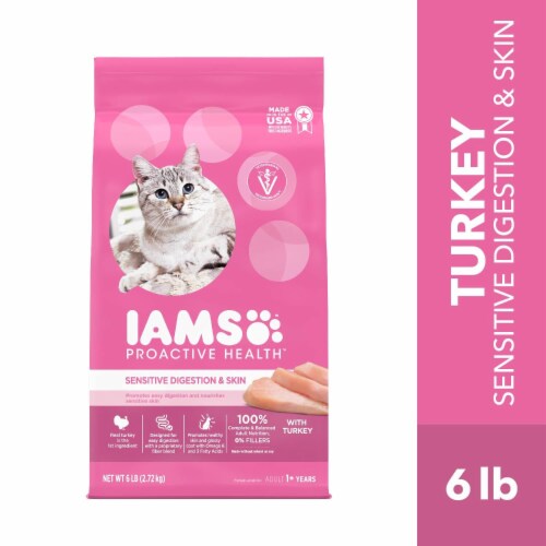 Iams Proactive Health Sensitive Digestion & Skin Kibble Adult Dry Cat Food Turkey Perspective: front