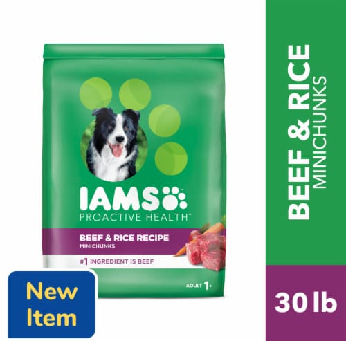 IAMS Proactive Health Adult Dry Dog Food Beef and Rice Recipe Perspective: front