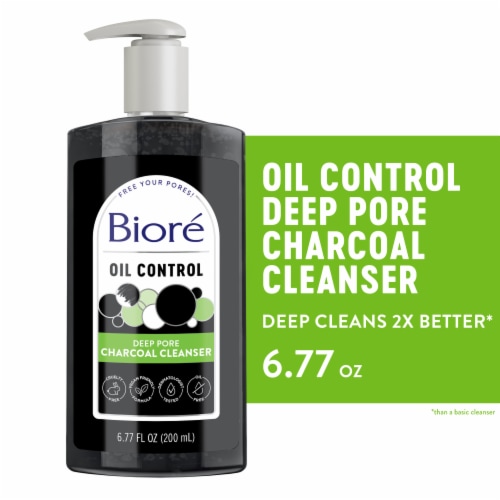 Biore Oil Control Deep Pore Charcoal Face Wash, Daily Facial Cleanser for Dirt & Makeup Removal Perspective: front