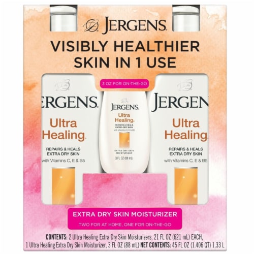 Jergens Ultra Healing Extra Dry Skin Moisturizers (2 - 21 fl. oz. & 1 - 3 oz.) Perspective: front