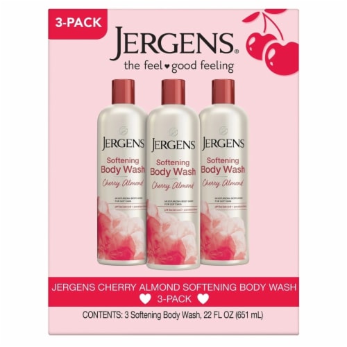 Jergens Cherry Almond Softening Body Wash, 22 Fluid Ounce (Pack of 3) Perspective: front