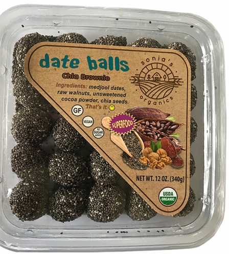 Sonia's Organics Chia Brownie Date Balls Perspective: front