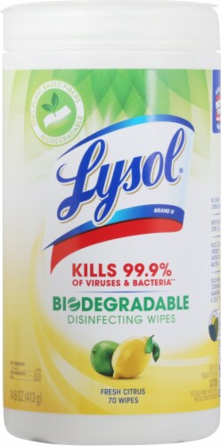 Lysol Plant-Based Fresh Citrus Scent Disinfecting Wipes Perspective: front