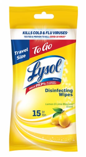 Lysol Disinfecting Wipes to-Go Pack, Lemon Scent, 15 ct (Pack of 3) Perspective: front