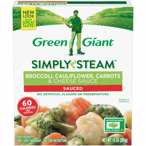Green Giant Steamers Frozen Broccoli Cauliflower Carrots & Cheese Sauce Perspective: front