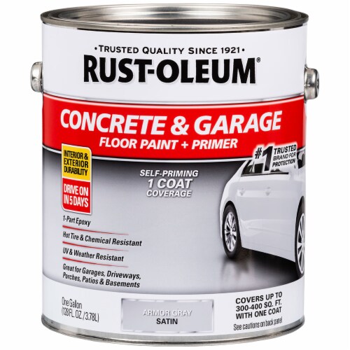 Rust-Oleum 225359 Concrete & Garage Floor Paint + Pimer Satin Armor Gray gal Perspective: front