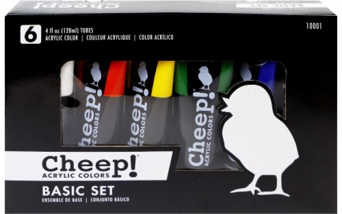 Cheep Acrylic Paint Set 4oz 6 Color Perspective: front