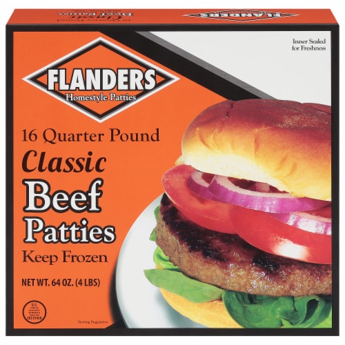 Flanders Quarter Pound Classic Beef Patties Perspective: front