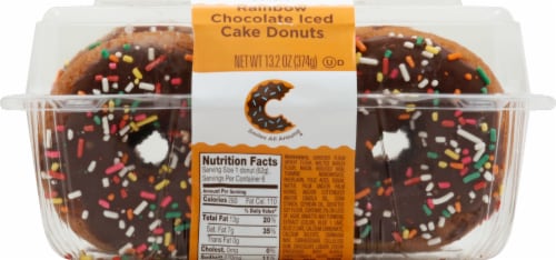 Clyde’s® Donuts Rainbow Chocolate Iced Cake Donuts Perspective: front