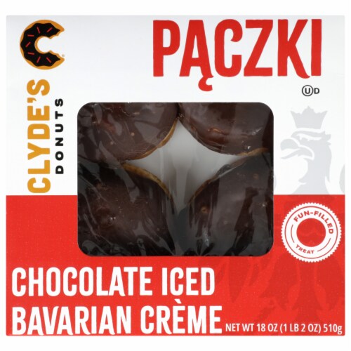 Clyde's Donuts Chocolate Iced Bavarian Crème Paczki Perspective: front