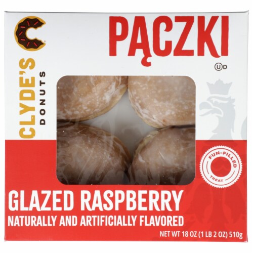 Clyde's Donuts® Glazed Raspberry Paczki Perspective: front