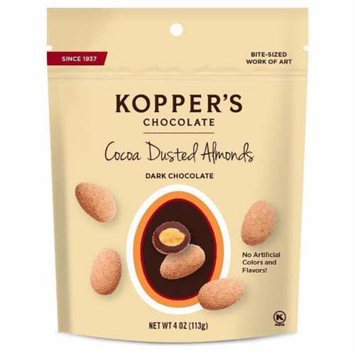 Kopper's Dark Chocolate Cocoa Dusted Almonds Perspective: front