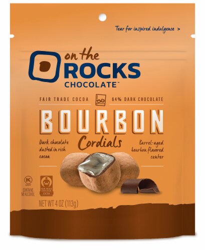 On the Rocks Dark Chocolate Bourbon Cordials Perspective: front