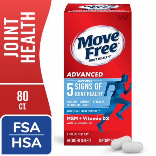 Move Free MSM Vitamin D3 + Glucosamine Chondroitin Joint Health Supplement Tablets Perspective: front