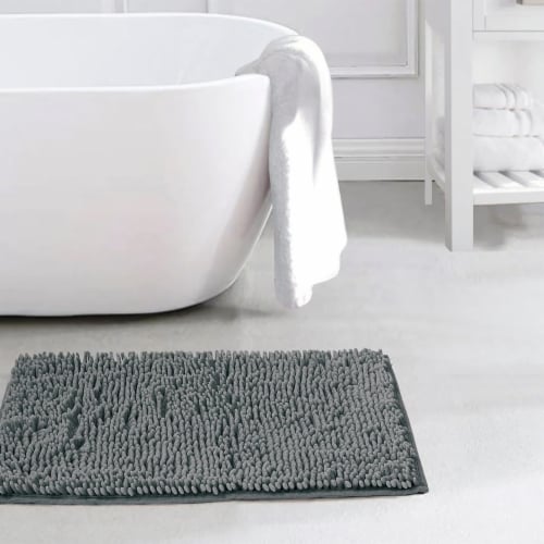 17x24 Braided Cotton Chenille Chain Stitch Bath Rug Dark Gray