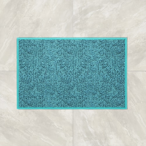 Non Slip Ivy Thick Soft Absorbent Chenille Bath Mat for Bathroom Aqua 17 x 24 Perspective: front