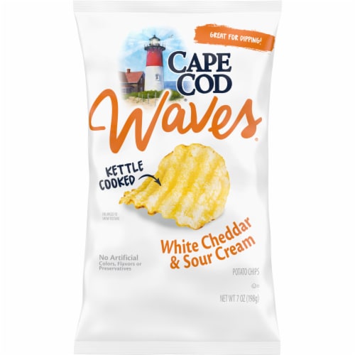 Cape Cod Waves Potato Chips Wavy Cut White Cheddar & Sour Cream Kettle Chips