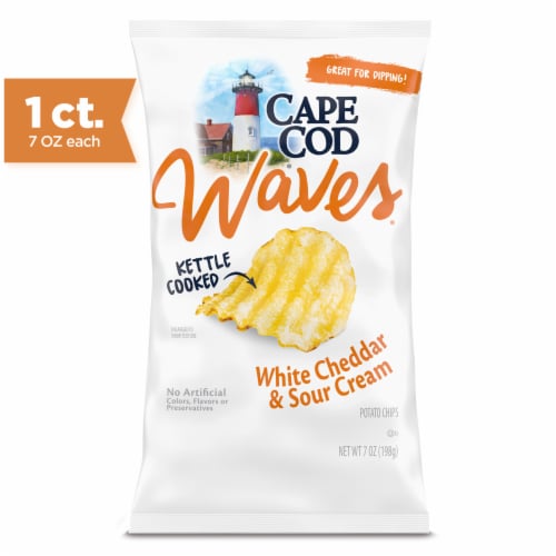 Cape Cod Waves Potato Chips Wavy Cut White Cheddar & Sour Cream Kettle Chips Perspective: front