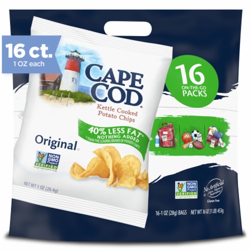 Cape Cod Potato Chips Original Less Fat Kettle Chips Snack Bags Perspective: front