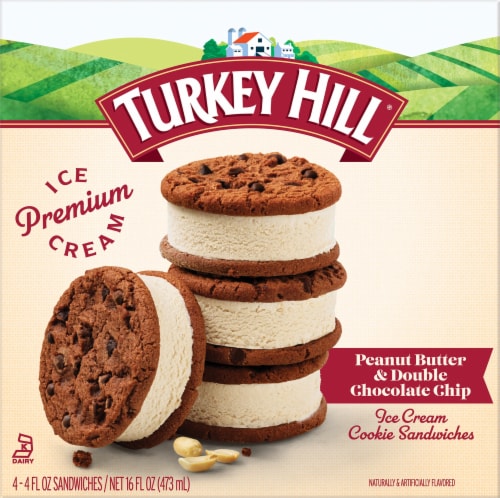 Turkey Hill® Peanut Butter & Double Chocolate Chip Ice Cream Cookie Sandwiches Perspective: front