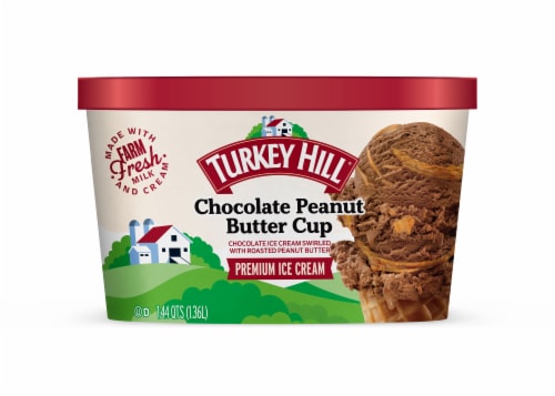 Turkey Hill® Chocolate Peanut Butter Cup Ice Cream Tub Perspective: front