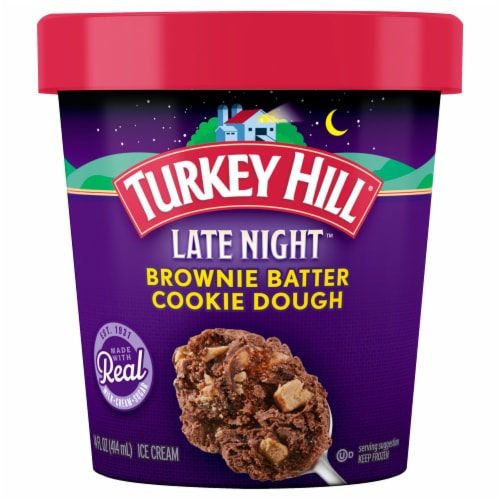 Turkey Hill® Late Night™ Brownie Batter Cookie Dough Ice Cream Pint Perspective: front
