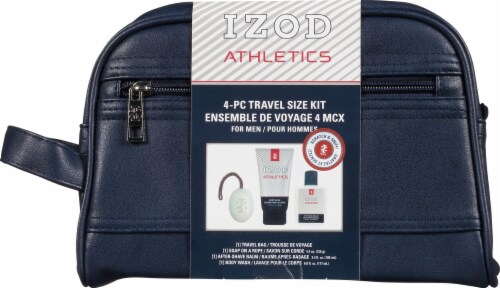 IZOD Athletics Blue Leather Dopp Bag Travel Set Perspective: front