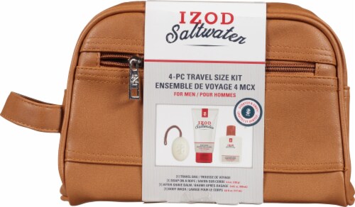 IZOD Salt Water Leather Dopp Bag Travel Set Perspective: front