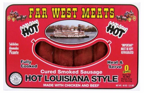 Far West Meats Hot Louisiana Smoked Sausage Perspective: front
