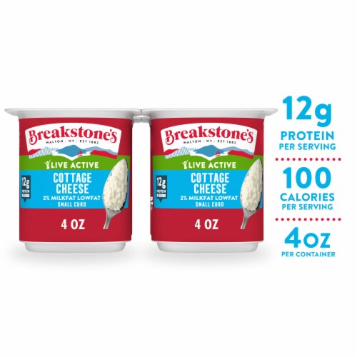 Breakstone's Live Active Lowfat Small Curd Cottage Cheese with 2% Milkfat, 4 ct Pack, 4 oz Cups Perspective: front