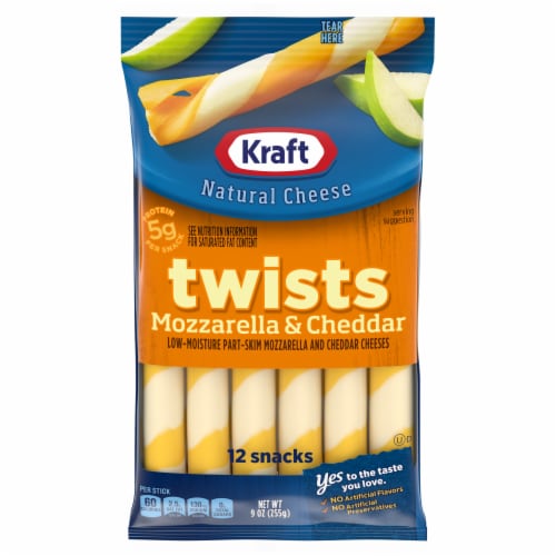 Kraft Twists String Cheese Mozzarella & Cheddar Cheese Snacks Perspective: front