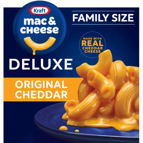 Kraft Deluxe Original Cheddar Mac N Cheese Macaroni and Cheese Dinner Family Size Perspective: front