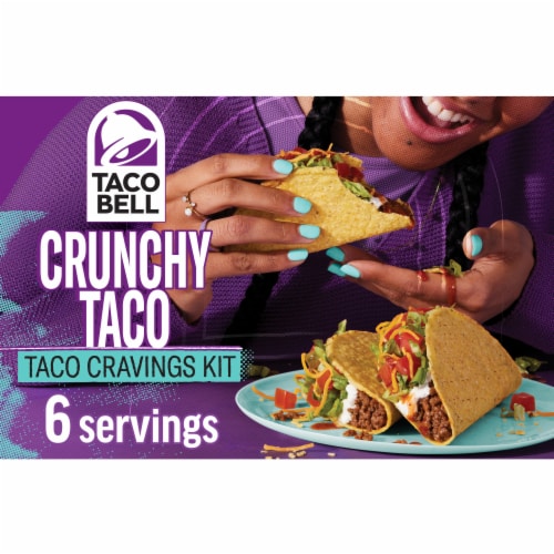 Taco Bell Crunchy Taco Kit with 12 Crunchy Taco Shells, Taco Bell Mild Sauce & Seasoning Box Perspective: front
